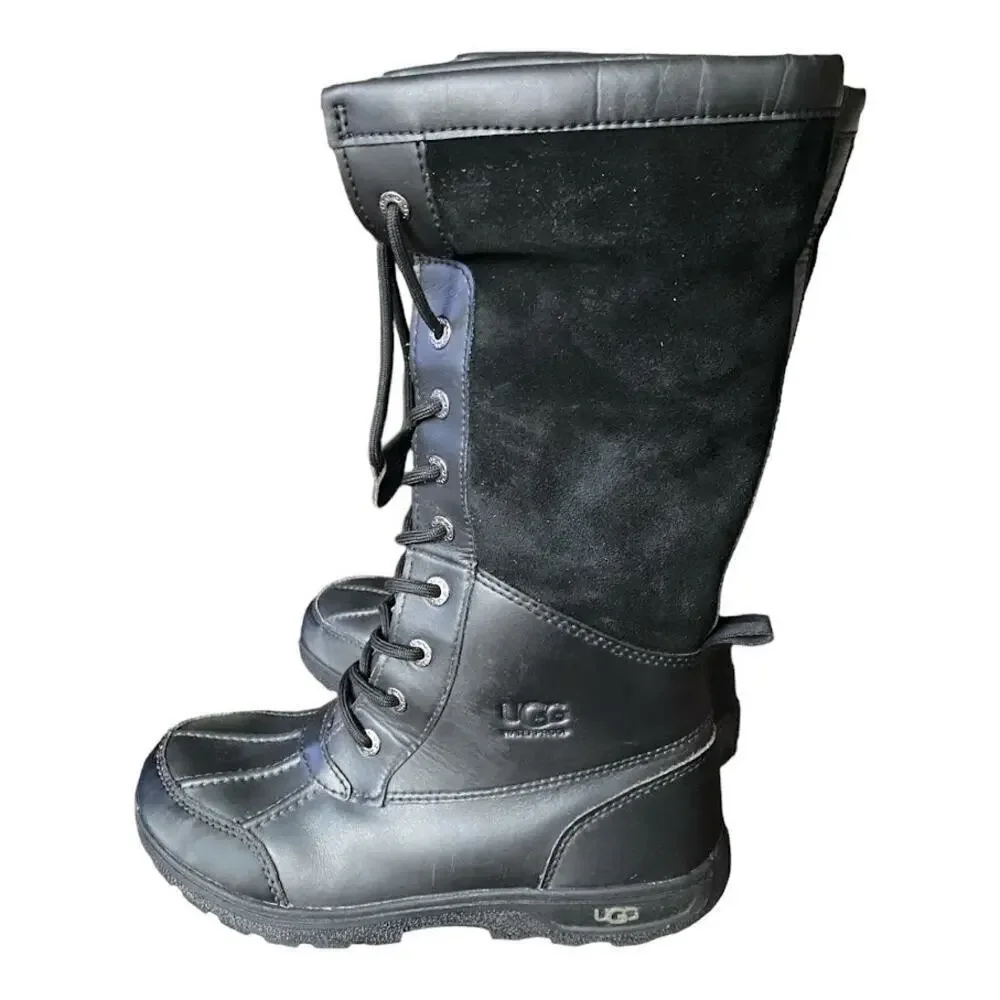 UGG 1116152K Butte II Toggle Tall Black Leather Waterproof Snow Boots Kids 4
